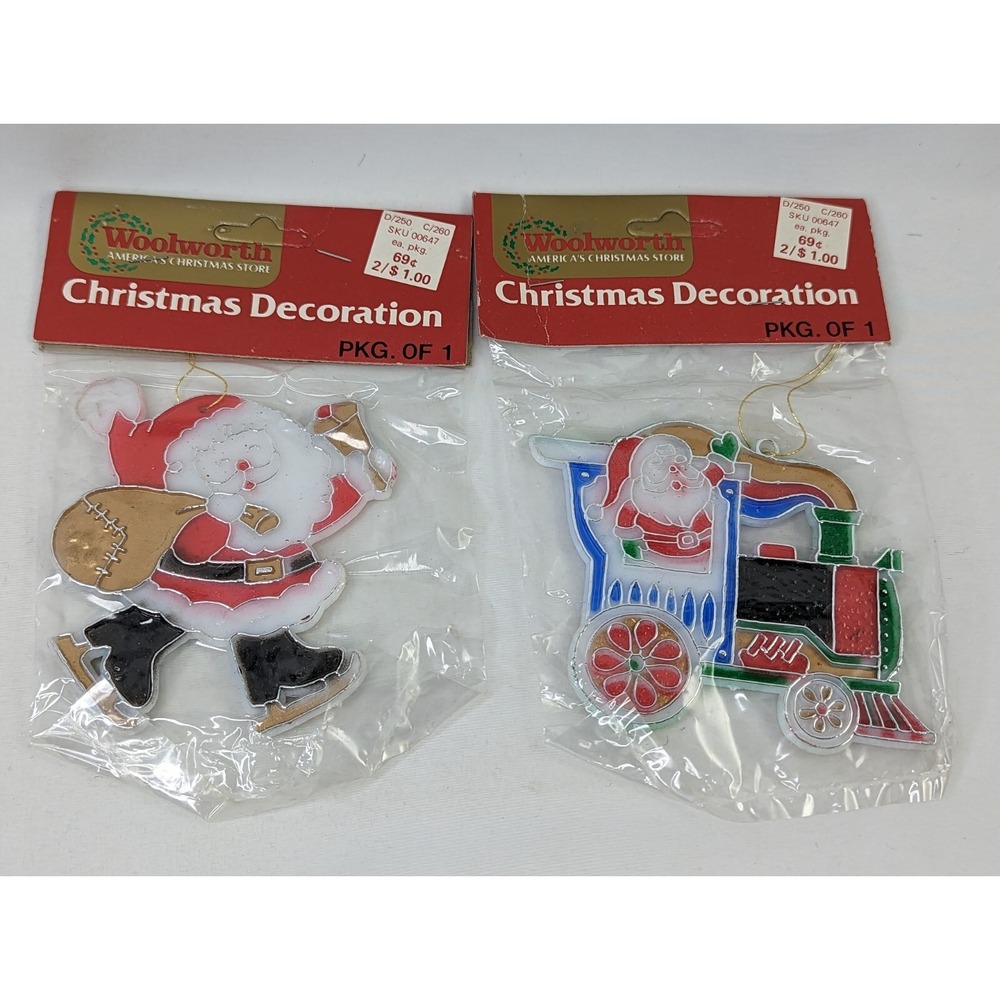 Woolworth Christmas Ornament Plastic Santa Claus Train Lot of 2‎